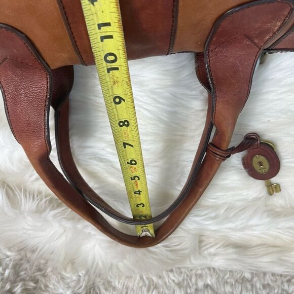 Fossil Reissue Satchel Handbag Vintage  Leather tan&brown antique tone Hardwares - Picture 9 of 16